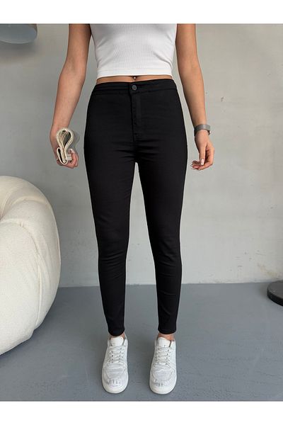 alanora Pantaloni negri cu talie înaltă, skinny, elastici, din lycra