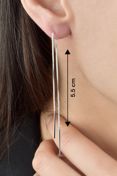 jelux silver Gümüş 925 Ayar Kare Zincir Asansör Model Gümüş Tekli Küpe