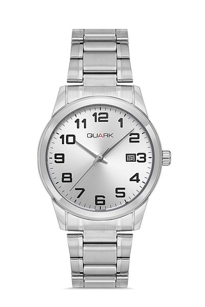 Quark Steel Case & Band, Silver Dial & Waterproof Calendar Wristwatch