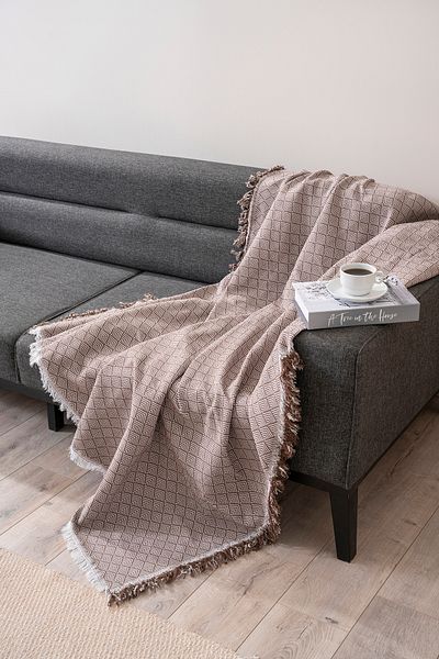 Magu Natural Cotton Brown Geometric Patterned Woven Sofa Cover