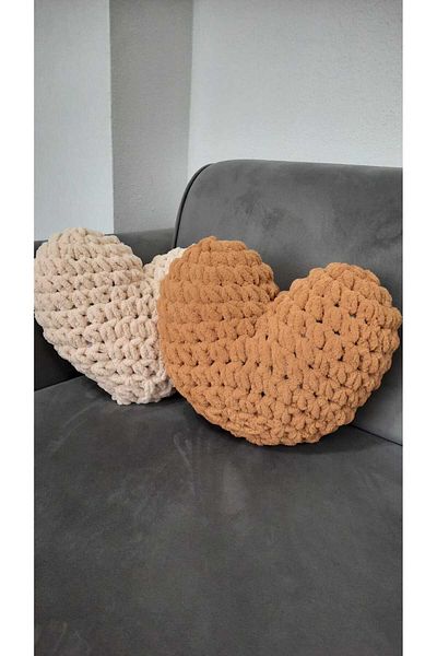 Alize Puffy Heart Pillow Beige Color Valentine's Day Gift Decorative Gift