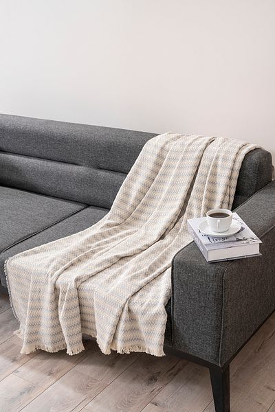 Magu Natural Ecru Striped Cotton Woven Sofa Cover