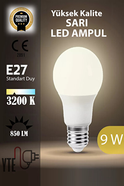 YTE 3200 K E 27 Sarı LED Ampul 9 W Yüksek Kalite Göz Yormayan Ampul