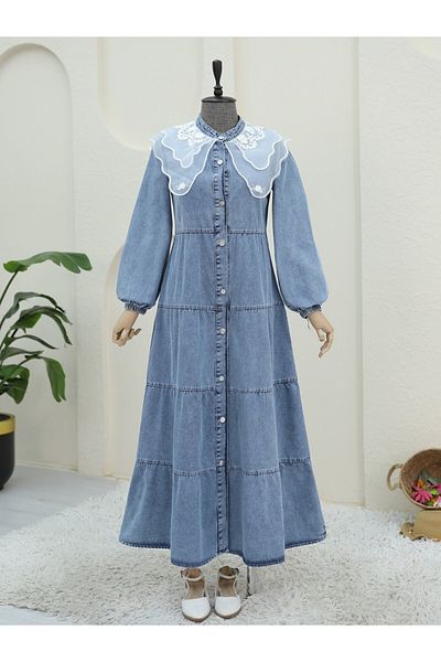 Modamorfo Φόρεμα Ice Blue Denim - Λεπτομέρεια από Οργάντζα και Τούλι