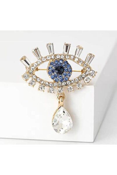 Genel Markalar Zirkon Taşlı Altın Renk Damla Taşlı Göz Nazar Tasarım Broş