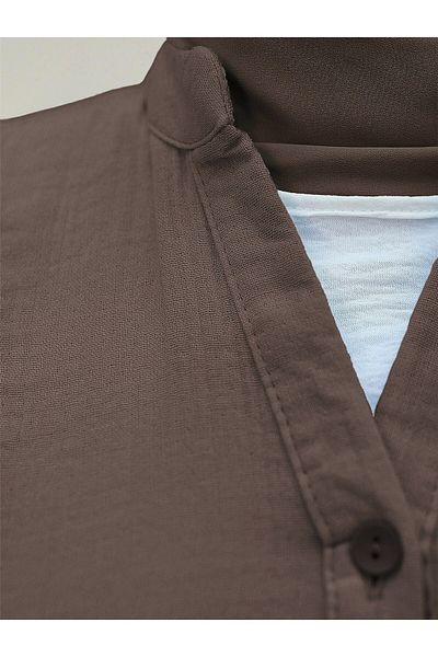 Modamorfo Φόρεμα Muslin σε καφέ χρώμα - με μισό κουμπί και κομμένο