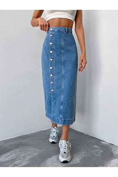 Polo State Fusta de blugi albastru - Model de dama cu fanta