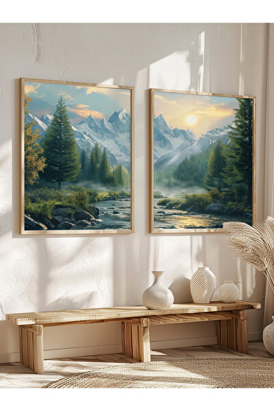 STARYUNA Stream Painting with Wooden Frame, Mountain Landscape Painting, Vintage Bob Ross Style Landscape Painting Kit Yuna57