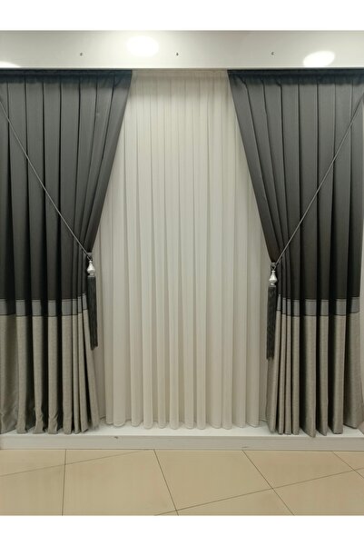 KN Tekstil 100*260 Çift Kanat Açık Gri Antrasit Panofon Perde (BRAÇOL HEDİYELİ)