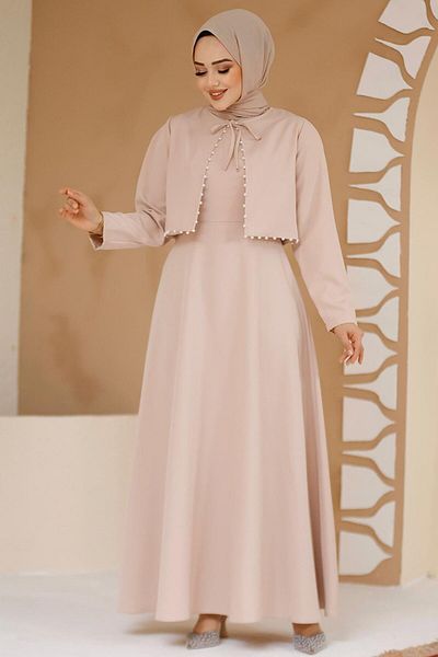 Neva Style Powder Hijab Dress and Jacket Set - 61462Pd