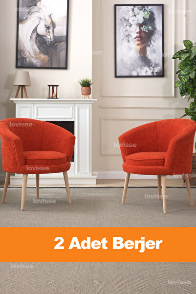 LOVİSSE HOME Milano Turuncu Buklet Berjer Set 2 Adet, Tekli Koltuk, Ofis, Balkon, Bekleme, Çay Seti, Lobi