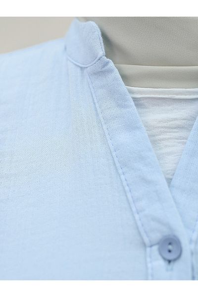 Modamorfo Baby Blue Muslin Φόρεμα - Μισό κουμπί και κομμένο