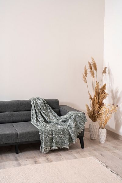 Magu Natural Cotton Green Woven Sofa Cover