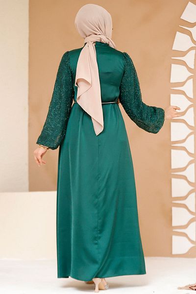 Neva Style Balloon Sleeve Emerald Green Hijab Evening Dress 61671Zy