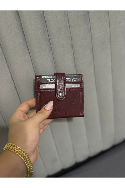 Moda Sekiz Women's Burgundy Magnet Closure 10 Compartment Card Holder Wallet