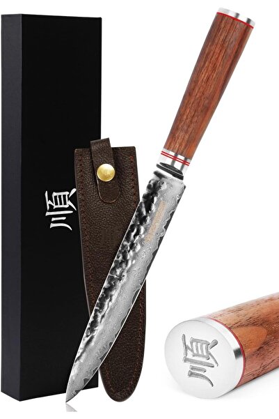 YOUSUNLONG 20cm Sashimi Bıçağı - Japon Çekiç Desenli Damascus Çelik ve Ceviz ...