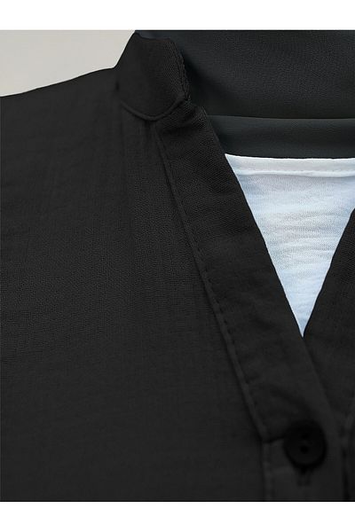 Modamorfo Φόρεμα μουσελίνας με μισό κουμπί - Μαύρο