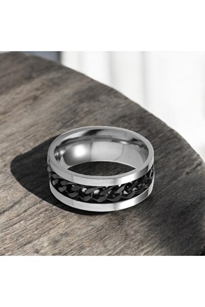 ADURĞUT Unisex Steel Mid with Rotatable Chain Men Women Stress Anti-Stress Wedding Ring Ring