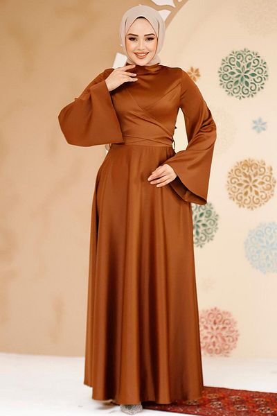 Neva Style Taba Satin Hijab Evening Dress 6157Tb