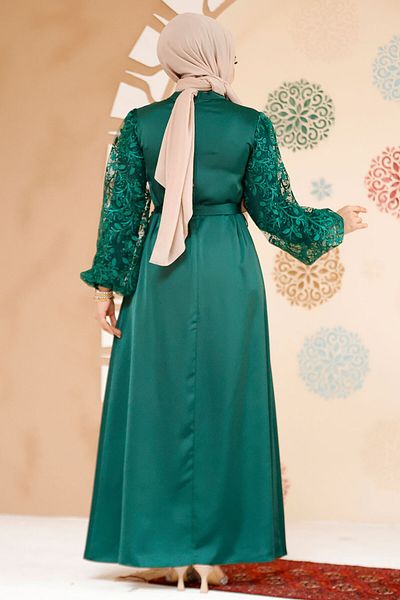 Neva Style Balloon Sleeve Emerald Green Hijab Evening Dress 61512Zy