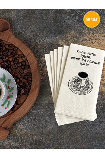 loyderlena 50'li Sunum Peçetesi Baskılı Konuşan Kağıt Peçete Çift Katlı 33x33 Cm | Kahve Hatrı