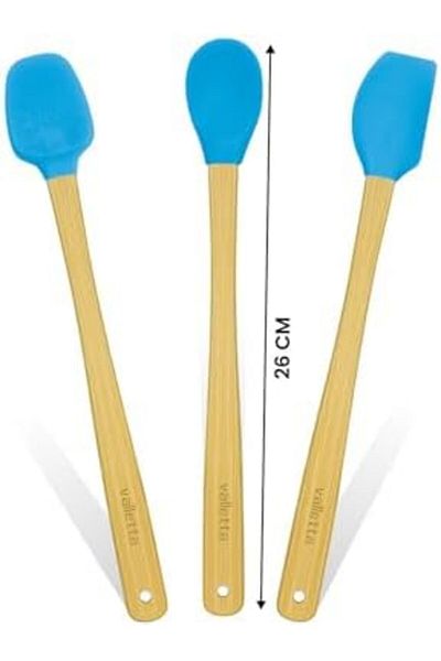 STOREMAX Indigo 3-Piece Turquoise Bamboo Silicone Spatula Set - Long 26 cm