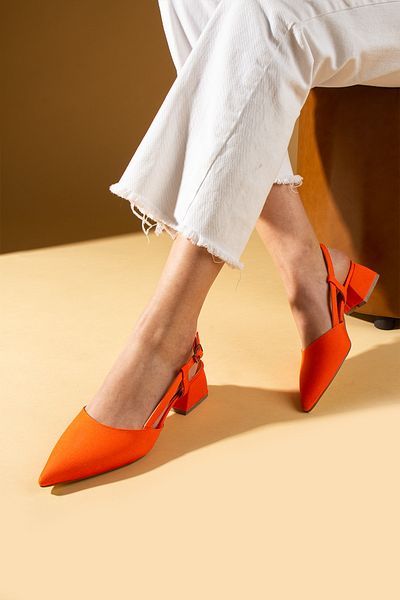Pembe Potin Women's Orange Satin Stylish Style Low Heeled Women's Shoes