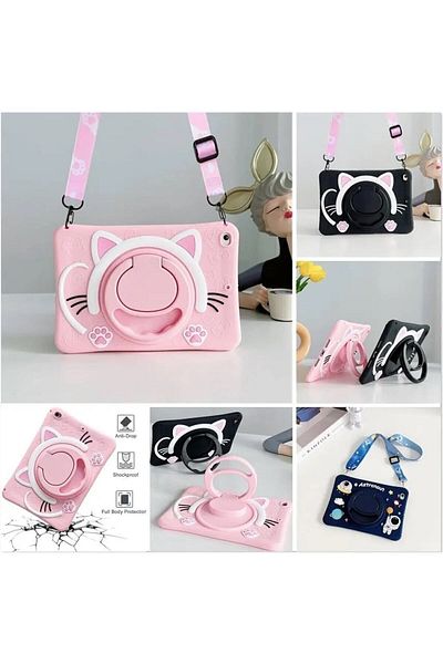 TEKNETSTORE Galaxy Tab A9 Plus 11Inch - Pink Cat Pattern, Hanging Stand, Fun Character Children's Case