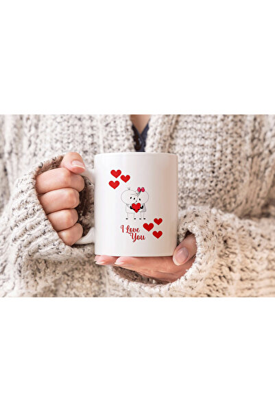 MODA كوب بورسلين مطبوع عليه هدية عيد الحب من I Love You