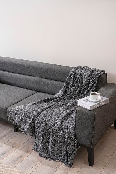 Magu Natural Cotton Black Patterned Woven Sofa Cover