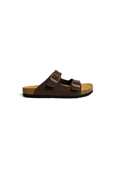 Ceyo Men's Brown Insole Leather Anatomical Slippers