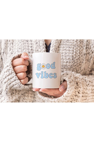MODA كوب من البورسلين مطبوع عليه Good Vibes Good Vibes
