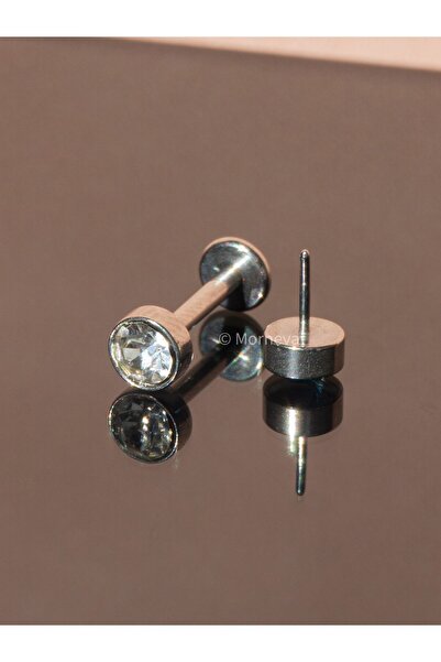 MORNEVA Vidasız Çelik Disk Taşlı Tragus Conch Helix Kıkırdak Kulak Piercingi (1 Adet)