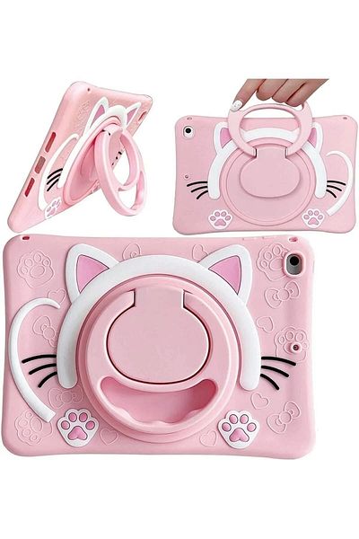TEKNETSTORE Galaxy Tab A9 Plus 11Inch - Pink Cat Pattern, Hanging Stand, Fun Character Children's Case