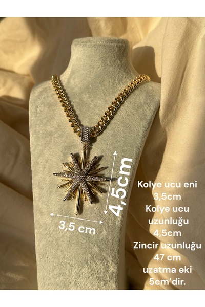 TarzımHane Vip Seri Gold Şimal Yıldızı Taş Detaylı Kolye Ve Küpe Seti