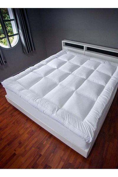 soufa dibaj Microfiber Mattress Topper 8 cm With Microfiber Filling and Rubber Corners Edges - 200x140cm- White