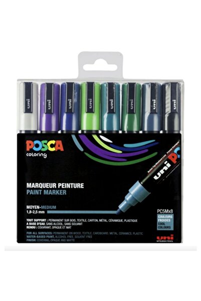 Uni Posca مجموعة أقلام Posca Acrylic PC-5M متوسطة الحجم / 8 قطع من الألوان ال...