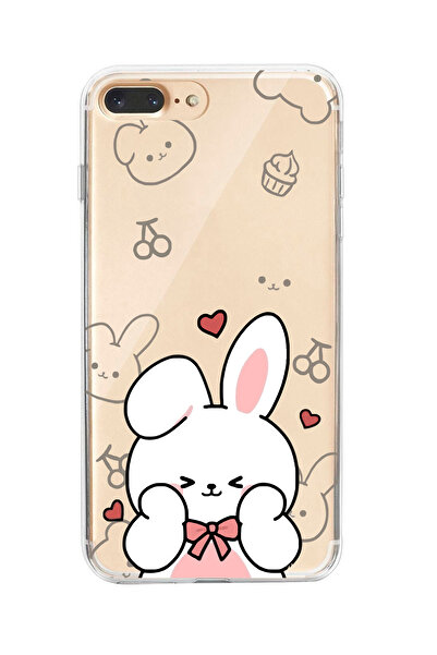 moonset Iphone 7 Plus / 8 Plus Uyumlu Sevimli Tavşan Tasarımlı Baskılı Şeffaf...