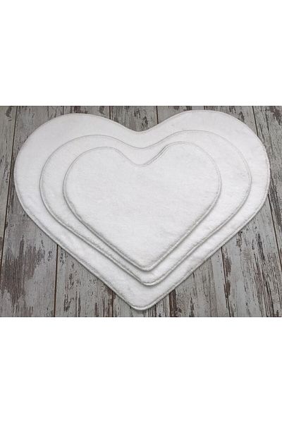 Dokumacıoğlu Elite Heart Model 3-Pece Cream βελούδινο χαλί μπάνιου Σετ πατάκι μπάνιου Αντιολισθητικό σετ καθισμάτων τουαλέτας