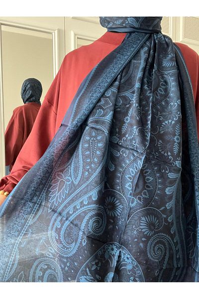 AMİNENESİL Aminenesil Ethnic Pattern Soft Cotton Shawl Petrol Blue Color