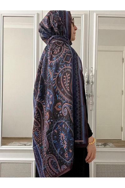 AMİNENESİL Aminenesil Ethnic Pattern Soft Cotton Shawl Burgundy Blue Color