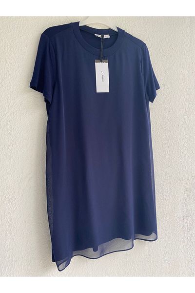 Puane Half Sleeve Front Chiffon Detail Combed Cotton Underwear Tunic 10271 - Navy Blue