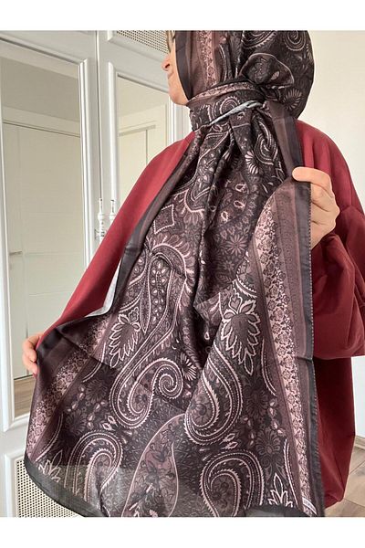 AMİNENESİL Aminenesil Ethnic Pattern Μαλακό βαμβακερό σάλι καφέ χρώμα