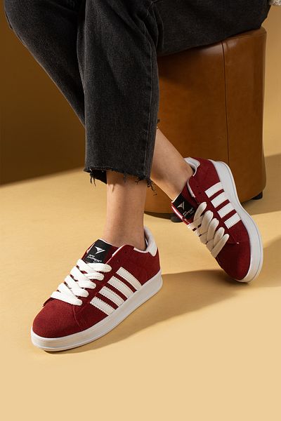 Pembe Potin Burgundy Unisex Sports Sneaker Lace-Up Casual Comfortable Sole Shoes