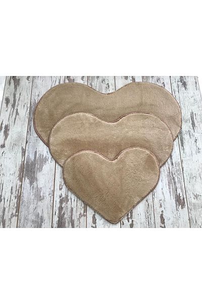 Dokumacıoğlu Elite Heart Model 3-Pece Mink βελούδινο χαλί μπάνιου Σετ πατάκι μπάνιου Αντιολισθητικό σετ τουαλέτας