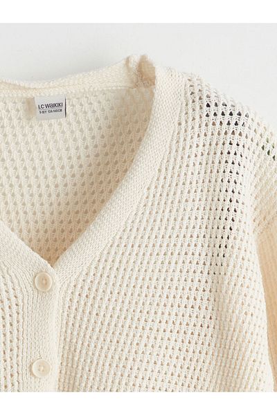 LC Waikiki LCW Kids V-Neck Openwork Girl's Knitwear Cardigan