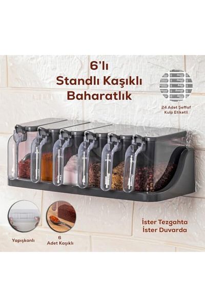 STOREMAX Lvnmblya Spice Storage Container, 6 Pieces, with Spoon, with Label Shop Deesing 224120