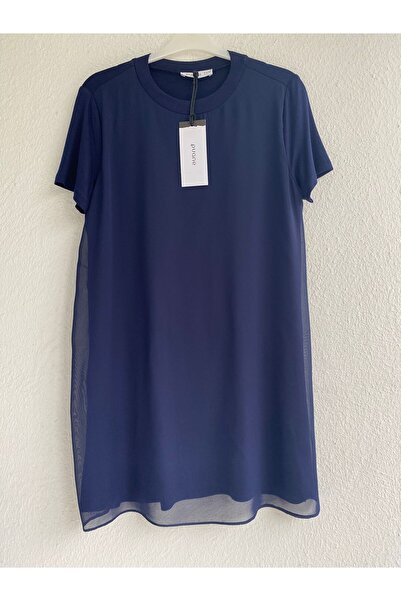Puane Half Sleeve Front Chiffon Detail Combed Cotton Underwear Tunic 10271 - Navy Blue