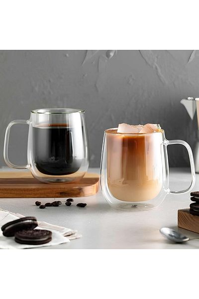 STOREMAX Ntwork Double Glass Double Skin Glass Mug Home Office Cup Double Layer Heat Insulation with Handle C