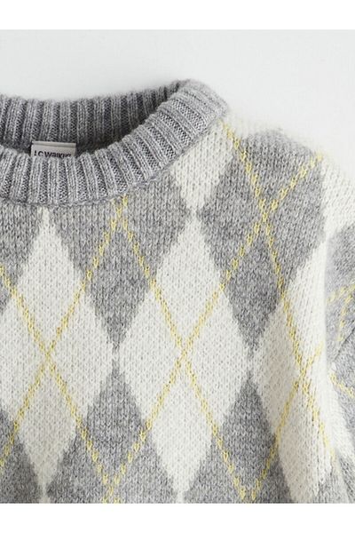 LC Waikiki Lcw Kids Crew Neck Argyle Girls' Knitwear Sweater